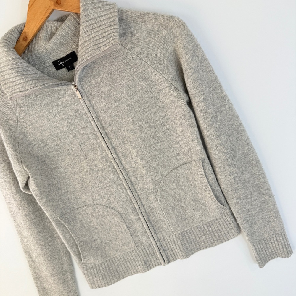 Aqua Cashmere Sweater Women S Gray Full Zip Mock Neck Pockets Ribbed Knit